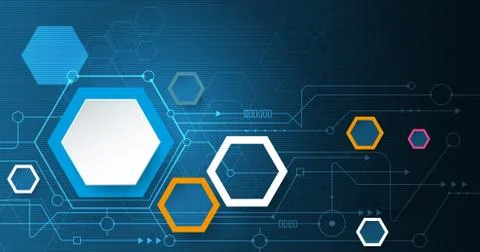 Vector illustration circuit board and 3d paper hexagons background Stock Illustration