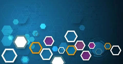 Vector illustration circuit board and 3d paper hexagons background Stock Illustration