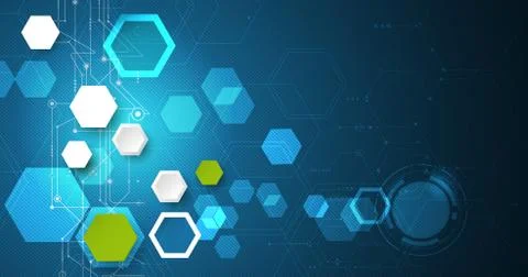 Vector illustration circuit board and 3d paper hexagons background. 스톡 일러스트