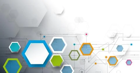 Vector illustration circuit board and 3d paper hexagons background Stock Illustration