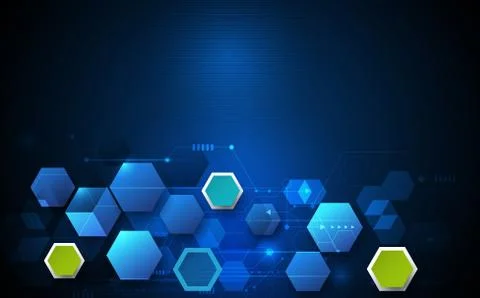Vector illustration circuit board and 3d paper hexagons background. Stock Illustration