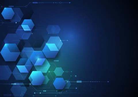 Vector illustration circuit board and 3d paper hexagons background 스톡 일러스트
