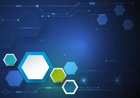 Vector illustration circuit board and 3d paper hexagons background. イラスト素材