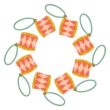 Vector illustration of a circular decorative frame made of hand drawn holiday Stock Illustration
