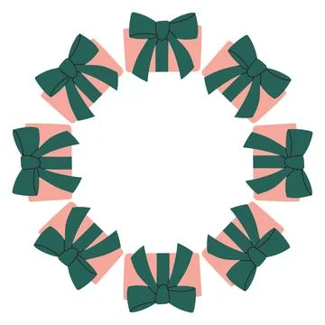 Vector illustration of a circular frame made of pink and blue gift boxes tied Stock Illustration