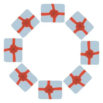 Vector illustration of a circular frame made of gift boxes wrapped with Stock Illustration