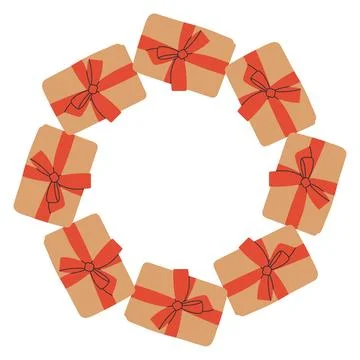 Vector illustration of a circular frame made of gift boxes wrapped with Stock Illustration