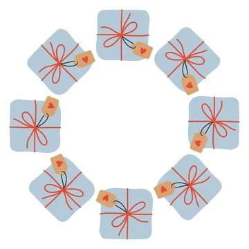 Vector illustration of a circular frame made of gift boxes wrapped with Stock Illustration