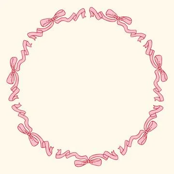 Vector illustration of a circular frame made of hand-drawn pink bows. Delicate Stock Illustration
