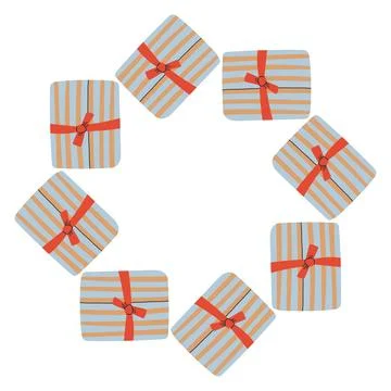Vector illustration of a circular frame made of gift boxes wrapped with Stock Illustration