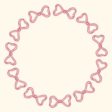 Vector illustration of a circular frame made of hand-drawn pink bows. Delicate Stock Illustration