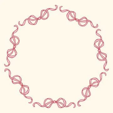 Vector illustration of a circular frame made of hand-drawn pink bows. Delicate Stock Illustration