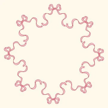 Vector illustration of a circular frame made of hand-drawn pink bows. Delicate Stock Illustration