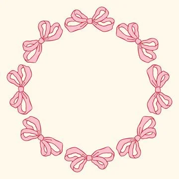 Vector illustration of a circular frame made of hand-drawn pink bows. Delicate Stock Illustration
