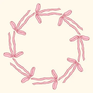 Vector illustration of a circular frame made of hand-drawn pink bows. Delicate Stock Illustration