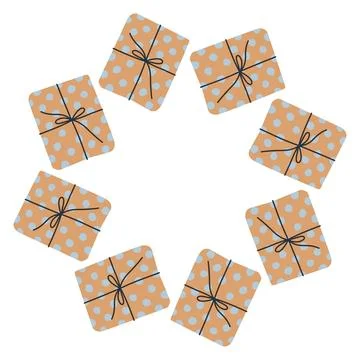 Vector illustration of a circular frame made of gift boxes wrapped with Stock Illustration