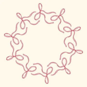 Vector illustration of a circular frame made of hand-drawn pink bows. Delicate Stock Illustration