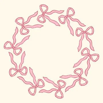 Vector illustration of a circular frame made of hand-drawn pink bows. Delicate Stock Illustration