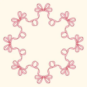 Vector illustration of a circular frame made of hand-drawn pink bows. Delicate Stock Illustration
