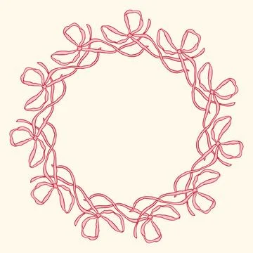 Vector illustration of a circular frame made of hand-drawn pink bows. Delicate Stock Illustration