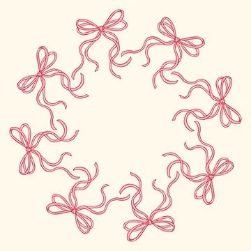 Vector illustration of a circular frame made of hand-drawn pink bows. Delicate Stock Illustration