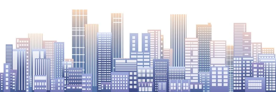 Vector illustration of city skyline with clouds, morning sky, buildings, city Stockillustratie