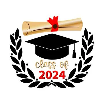 Vector illustration of Class of 2024 with graduation cap, diploma scroll and Stock Illustration