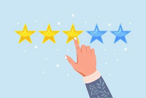 Vector illustration of a client's hand giving 3-star ratings isolated on a Stock Illustration