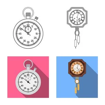 Vector illustration of clock and time logo. Collection of clock and circle stock Stock Illustration