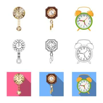 Vector illustration of clock and time icon. Collection of clock and circle Illustrazione stock