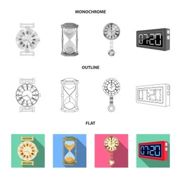 Vector illustration of clock and time icon. Set of clock and circle stock symbol Stock Illustration