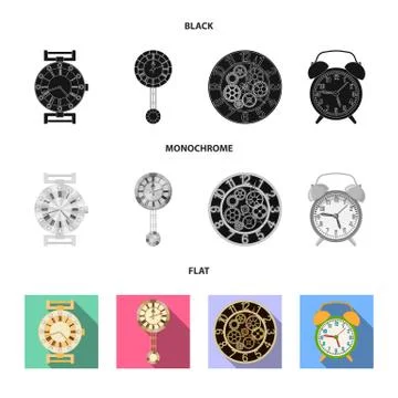 Vector illustration of clock and time symbol. Set of clock and circle stock Illustrazione stock