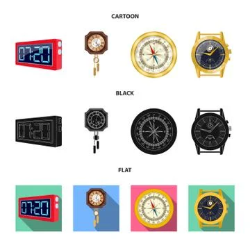 Vector illustration of clock and time sign. Set of clock and circle stock symbol Illustrazione stock