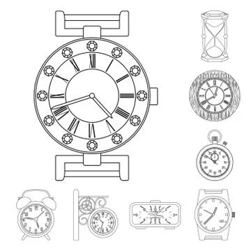 Vector illustration of clock and time logo. Collection of clock and circle stock Illustrazione stock