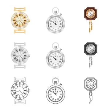 Vector illustration of clock and time icon. Set of clock and circle stock symbol Illustrazione stock