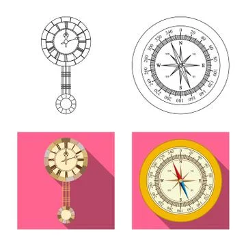 Vector illustration of clock and time sign. Set of clock and circle vector icon Illustrazione stock