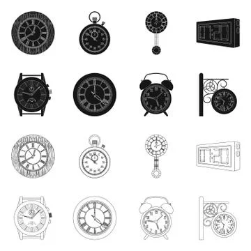 Vector illustration of clock and time symbol. Collection of clock and circle Stock Illustration