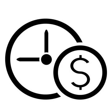 Vector illustration, clock icon and coins. Stock Illustration