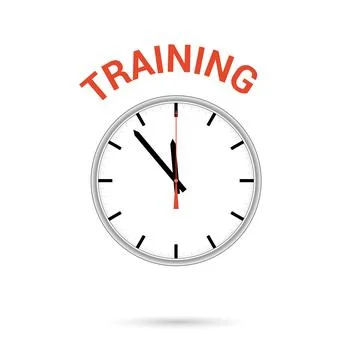 Vector illustration of clock icon. Red arrow points to word TRAINING. Concept Stock Illustration