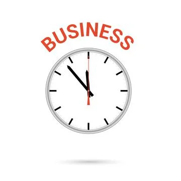 Vector illustration of clock icon. Red arrow points to word BUSINESS. Concept Stock Illustration