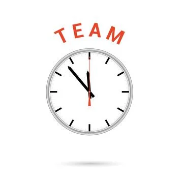 Vector illustration of clock icon. Red arrow points to word TEAM. Conceptual  Stock Illustration