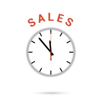 Vector illustration of clock icon. Red arrow points to word SALES. Conceptual Stock Illustration
