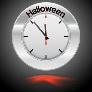 Vector  illustration of clock , red arrow specifies in a word Halloween Stock Illustration