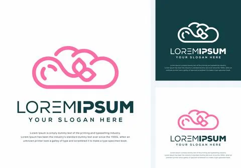 Vector illustration of the cloud and leaf logo design business template in three Stock Illustration