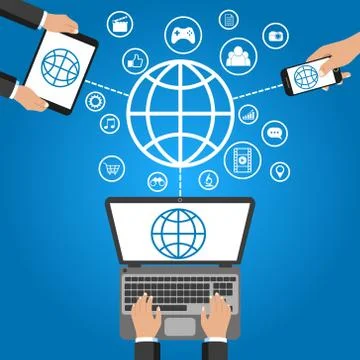 Vector illustration of cloud computing technology. Internet. Stock Illustration