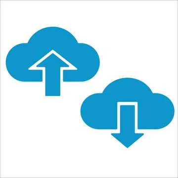 Vector illustration of a cloud computing upload icon with blue arrows Stock Illustration