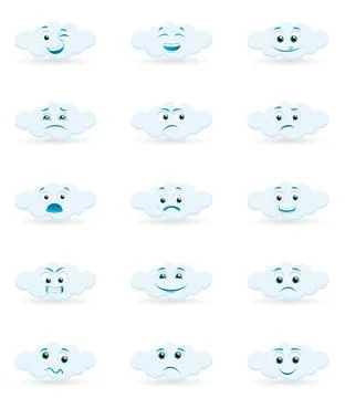Vector illustration of a cloud with different emotions on the face Ilustración de archivo