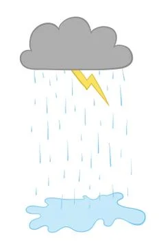 Vector illustration cloud, lightning and raining. Hand drawn. Illustrazione stock