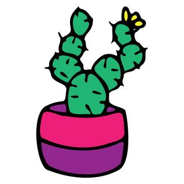 Vector illustration of a cloud in a pot. Blooming cactus illustration. Stock Illustration