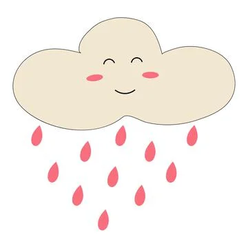 Vector illustration of cloud with raindrops in cartoon flat style. Anthropomo Stock Illustration